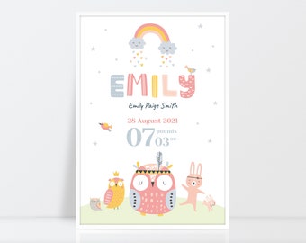 New Baby Girl Gift | Personalised Name print | Birth Details Print | On The Day You Were Born | Newborn gift | Nursery Art Picture