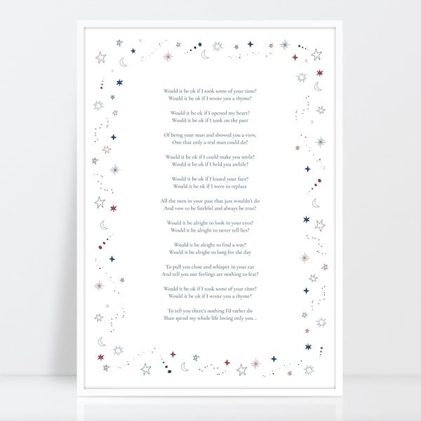 Personalised poem print | Poem wall art | Your text here | Song lyric print | Wedding speech print | Anniversary gift | A3 | A4 | 10x12