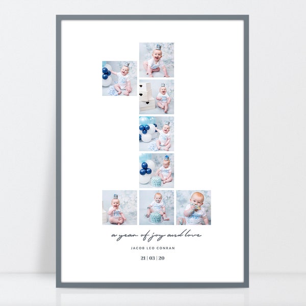 Personalised first year birthday print, first year photo collage, Baby birth print, New baby gift, 1st birthday present, Baby milestone