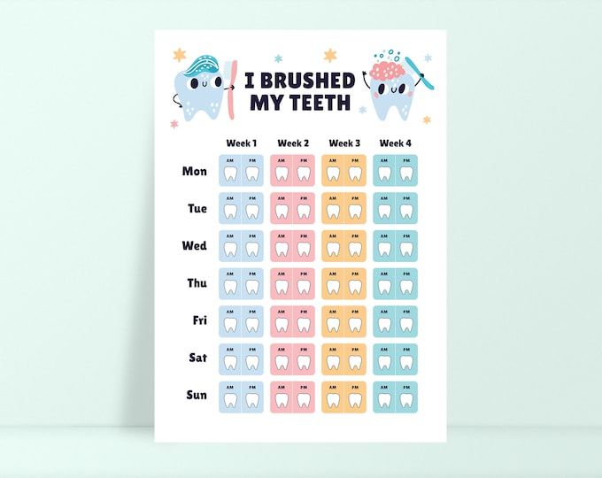 Printable I Brushed My Teeth Chart, Kids Teeth Brush Tracker, Teeth ...