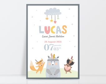 New Baby Gift | Personalised Name print | Birth Details Print | On The Day You Were Born | Newborn gift | Nursery Art Picture