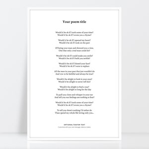 Custom song or poem print, Custom speech quote print, Simple design, Anniversary gift, A3, A4, 10X12