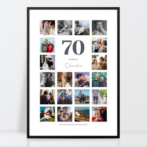 70th birthday photo collage, 70th birthday gift, Birthday collage, Special birthday, 70th birthday print, Memories collage, A3, A4, 10X12