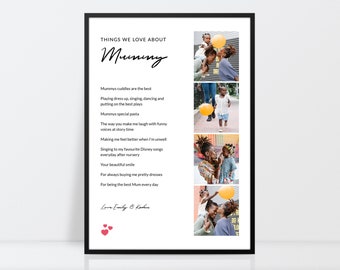 Impresión personalizada para mamá / Cosas que amamos de mamá / Regalo del día de la madre / Cumpleaños de mamá / Mamá e hija / Regalo de Navidad mamá / Mamá e hijo