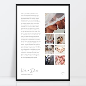 Foto de canción de boda, letra de canción favorita, primer baile, impresión de discurso personalizado, poema personalizado, texto personalizado, regalo de aniversario, A3, A4, 10x12