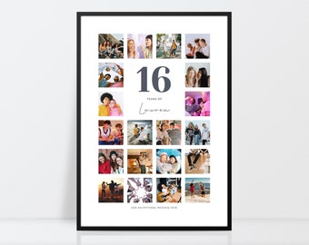 16th birthday photo collage, 16th birthday gift, Birthday collage, Special birthday, 16th birthday print, Memories collage, A3, A4, 10X12
