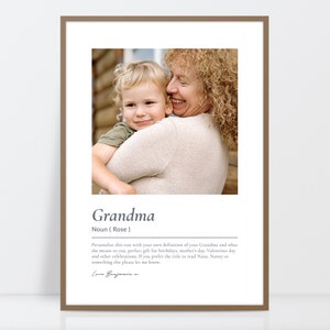Personalisierte Oma Definition Druck, Muttertagsgeschenk für Oma, Kindermädchen Zitat, Valentinstag Geschenk Nana, Oma Fotogeschenk
