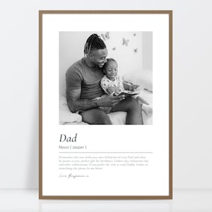 Impresión personalizada de definición de papá, regalo fotográfico para el día del padre, collage de fotos, regalo del día de San Valentín para papá, regalo de cumpleaños para papá, cita de papá