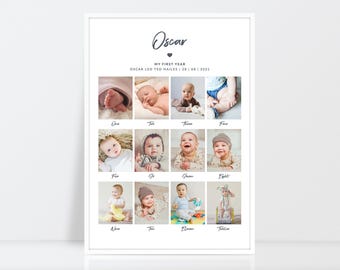 First year photo collage, Milestone birthday print, My first year, First year photo collage, Baby's first year, 1st birthday poster,