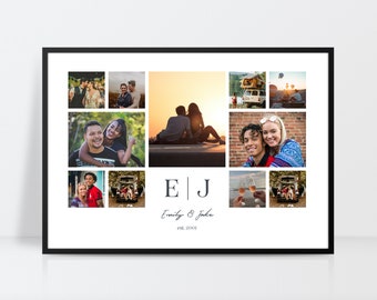 Customised anniversary print, Anniversary photo collage, Initial name print, Special anniversary, Couples print, Memories collage