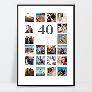 Collage photo 40e anniversaire, cadeau 40e anniversaire, collage d'anniversaire, anniversaire spécial, impression 40e anniversaire, collage souvenirs, A3, A4, 10 x 12
