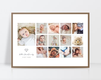 12 month baby print, Baby photo collage, My first year print, Baby milestone gift, First birthday gift, My first year poster, Baby gift idea