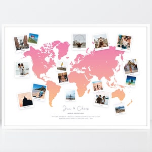 Weltfoto Karte, A3, A4, 10x12, Fotoabzug, Geschenk zur Verlobung, Abenteurer Collage, Reise Polaroid