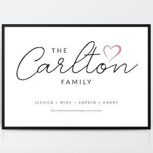 Personalised family surname print, Custom family names poster, New home print gift, Our family print, Our family sign, Family plaque,