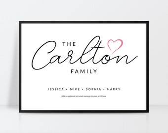 Impresión personalizada del apellido familiar, Póster personalizado de apellidos, Regalo de impresión de la nueva casa, Nuestra impresión familiar, Nuestro signo familiar, Placa familiar,