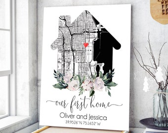Custom Home Map, First Time Home Buyer, Personalized Housewarming Gift, First Home Location Map, Our First Home, Our Home Map, Closing Gift