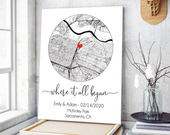Boyfriend gift idea, Custom map for boyfriend, Personalized map first date gift, Engagement Wedding Anniversary Gifts, Valentines Day Gifts
