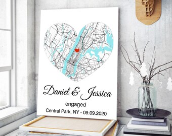 Engagement Map Print Gift, Engagement Gift for Couple, Map Print, Engagement Print, Gift for Future Mrs and Mr, Framed map print or canvas