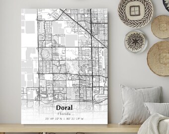 Doral City Map Print, Doral Florida Map Poster, USA City Street Map, Map of Doral, Modern City Map, Map Poster Print, Framed Canvas Print