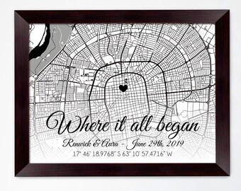 Engagement Map Print Gift, Engagement Gift for Couple, Gift for Couple, Map Framed Print, Engagement Print, Map to canvas, Map poster