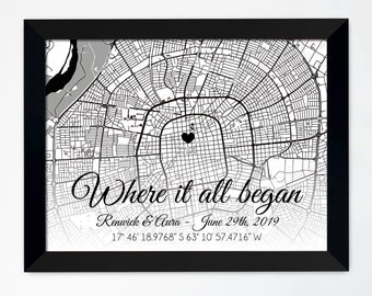 Personalized engagement gift, Engagement location map, Engagement map art, Couple gift, Wife gift, Husband gift, Christmas Gift, Framed map
