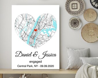Personalized engagement gift for couple, personalized map print, Couple engagement gift, Just Engagement Gift, Framed map or canvas print
