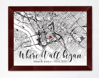 Personalized Engagement Gift, Engagement location Map Print, Engagement Gift for Couple, Gift for husband, Gift for wife, Custom Framed Map