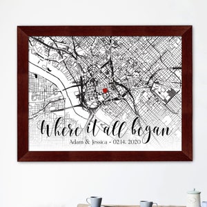 Personalized Engagement Gift, Engagement location Map Print, Engagement Gift for Couple, Gift for husband, Gift for wife, Custom Framed Map