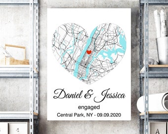 Personalized map print, engagement gift for couple, engagement location map canvas print, personalized map print, Just Engagement Gift