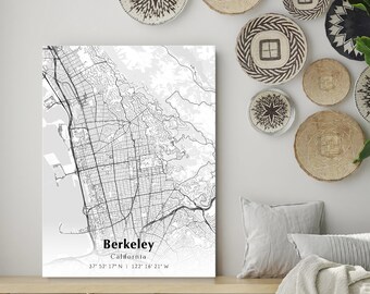 Impresión del mapa de la ciudad de Berkeley, póster del mapa de Berkeley, California, mapa de calles de la ciudad de EE. UU., mapa de Berkeley, mapa de la ciudad moderna, impresión de decoración de pared de Berkeley