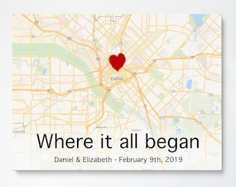Where it all began, Wedding gift idea, Wedding gift bride and groom, Location Map, Personalized map print, Valentines Day Gift, Wedding gift