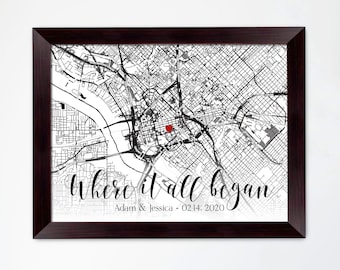 Custom engagement gift for him, Engagement location Map, Gift for him, Gift for boyfriend, Gift for husband, Gift for Couple, Framed Map