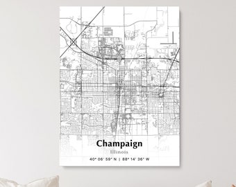 Champaign City Map Print, Champaign Illinois Map Poster, USA City Street Map, Map of Champaign, Modern City Map, Champaign Print, Map Poster