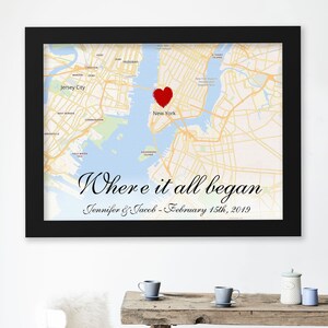 Husband anniversary gift, 1st anniversary gift print, Wedding anniversary canvas, Framed map print, Wood frame, Gift For Him, Custom map art Black Frame