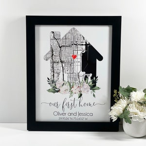 Framed Custom Home Map, Home address map, Home location map, Home Buyer Gift, Housewarming Gift, First Home Location Map, Our First Home Map