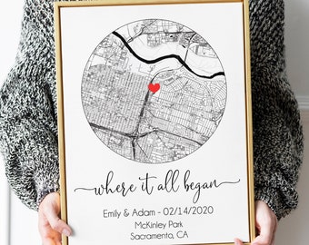 Personalized Engagement Gift for Couple, Engagement Map Art Print, Wedding Anniversary Valentines Day Gift, Gift for Wife Husband