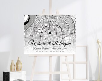 Engagement Gift, Couple Engagement gift Map Print, Custom Map Print, Engagement Location Map, Gift for Couple, Engagement Map to Canvas