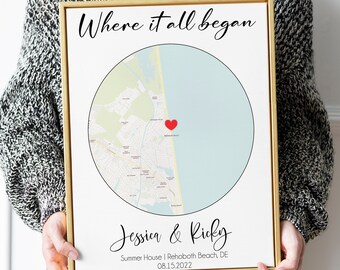First Date Gift, Our First Date Memory, First Anniversary Gift, The Day We Met, Where We Met, Custom Map, Personalized Map Gift For Her Him