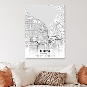 Tacoma City Map Print, Tacoma Washington Map Poster, USA City Street Map, Map of Tacoma, Modern City Map, Tacoma Wall Hanging Print