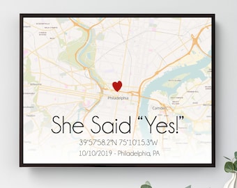 Engagement Gift, Couples Gift, Engagement Print, Engagement Map Print, Personalised Map Print, Engagement Map, Couple Christmas gift