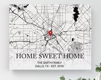 Personalized map canvas print, Home address map, Family sign framed canvas, New homeowner gift, New home location map, Framed map canvas