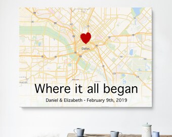 Map print on canvas, Personalized canvas print, Where it all began, Wedding gift idea, Anniversary Gift, Location Map Art, Wall map print