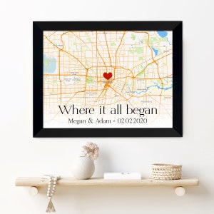 Personalized map print framed, Engagement gift, Wedding gift, Anniversary gift, Any location on map print, Any coordinates map canvas print