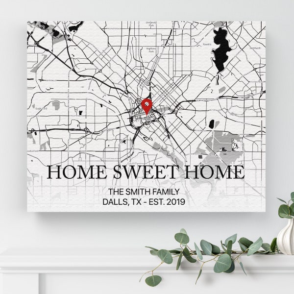 Personalized map canvas print, Home address map, Family sign framed canvas, New homeowner gift, New home location map, Framed map canvas