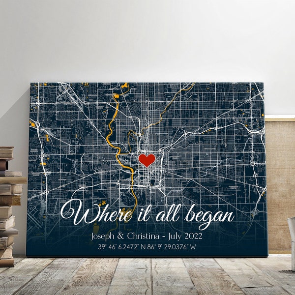 Custom street map, Coordinates map, Personalized map, Where it All Began Map, Couple anniversary gift, Wedding gift, Valentines Day Gift Map