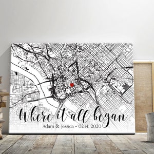 Custom map canvas print, Anniversary gift, Wedding gift, Engagement gifts, Any location on map, Couple gift, Christmas gift, Framed canvas