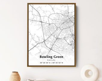 Bowling Green City Map Print, Bowling Green Kentucky Map Poster, USA City Street Map, Map of Bowling Green, Bowling Green Print, House Decor