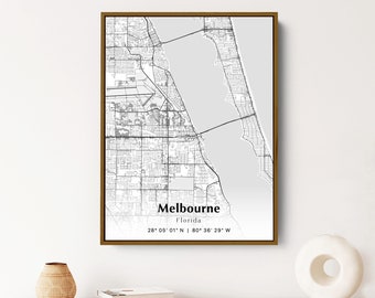 Melbourne City Map Print, Melbourne Florida Map Poster, USA City Street Map, Map of Melbourne, Modern City Map, Melbourne Print, Travel Gift