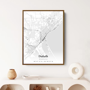 Duluth City Map Print, Duluth Minnesota Map Poster, USA City Street Map, Map of Duluth, Modern City Map, Duluth Print, Minimalist Wall Decor
