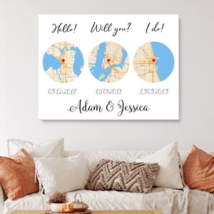 Hello, Will You, I Do, Maps Art Print, Anniversary Wedding Gift For Couple, Gift For Him Her, Cotton Anniversary Gift, 3 Maps Canvas Print